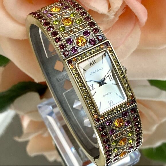 Heidi Daus Multicolored Crystal Accented Bangle Cuff Watch - Picture 4 of 14